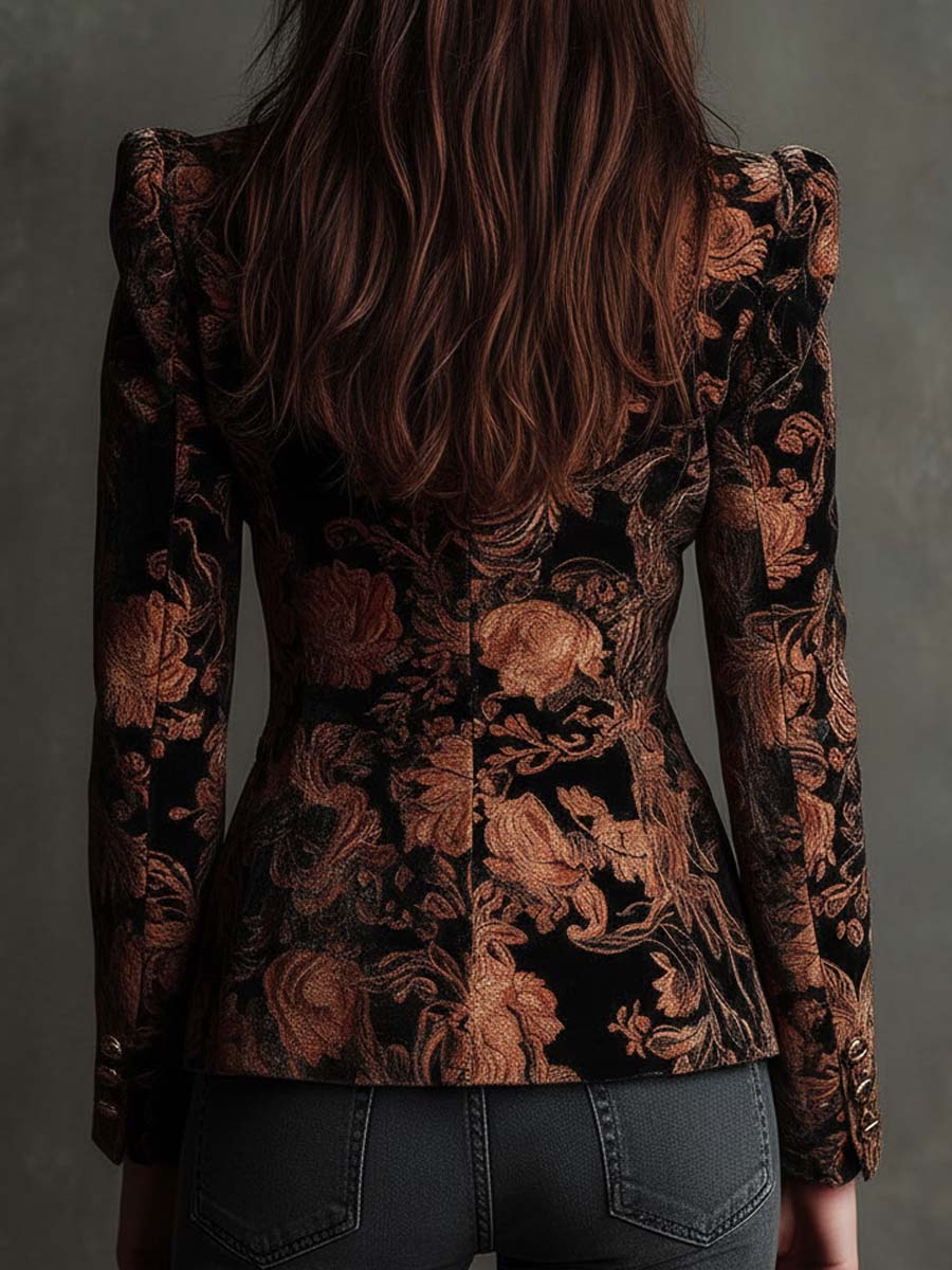 Berta | Blazer Sastre con Estampado Floral Negro y Bronce