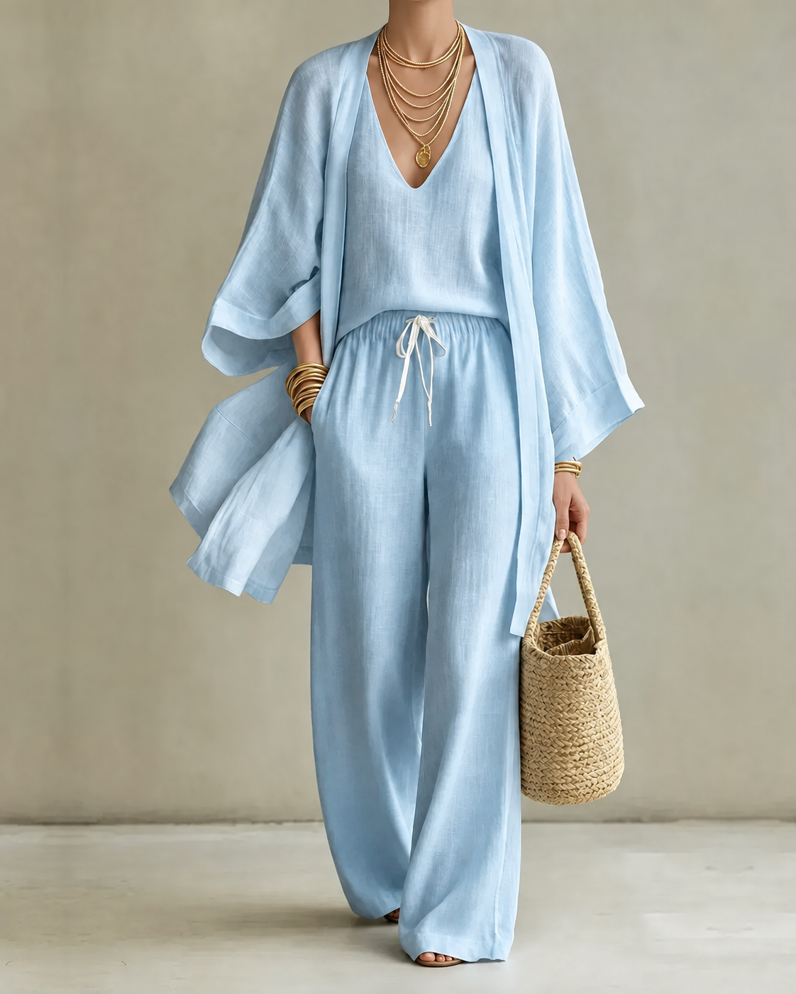 Beatriz™ | Conjunto de Tres Piezas Efecto Lino