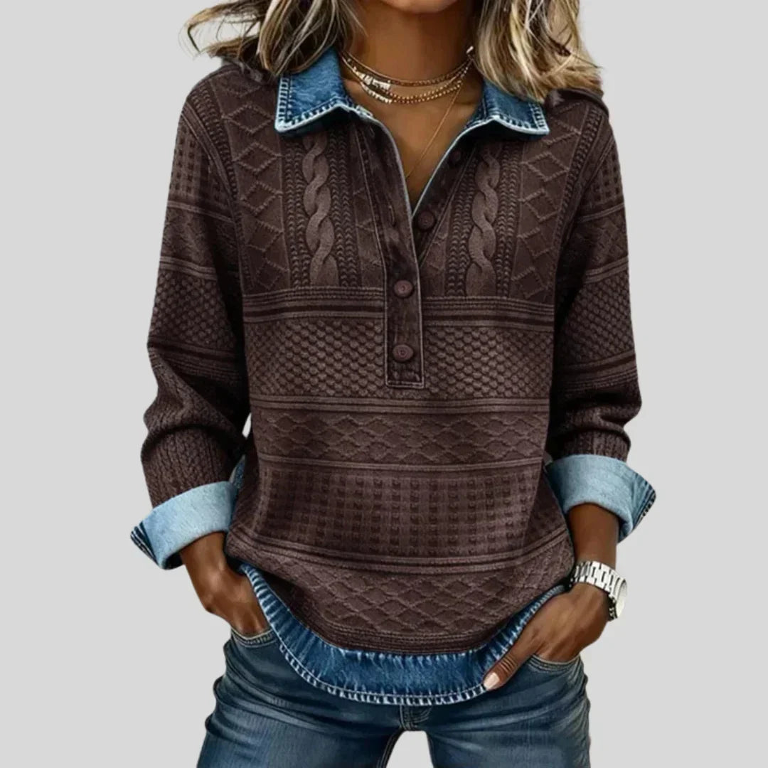 Azucena | Jersey de Punto Trenzado Vintage con Cuello