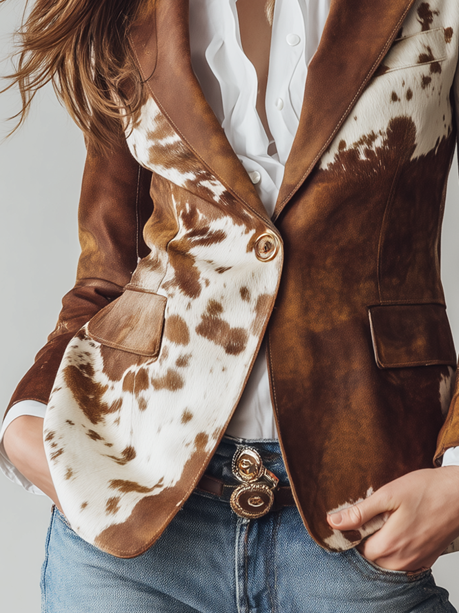 Inés | Blazer Vintage con Estampado de Vaca
