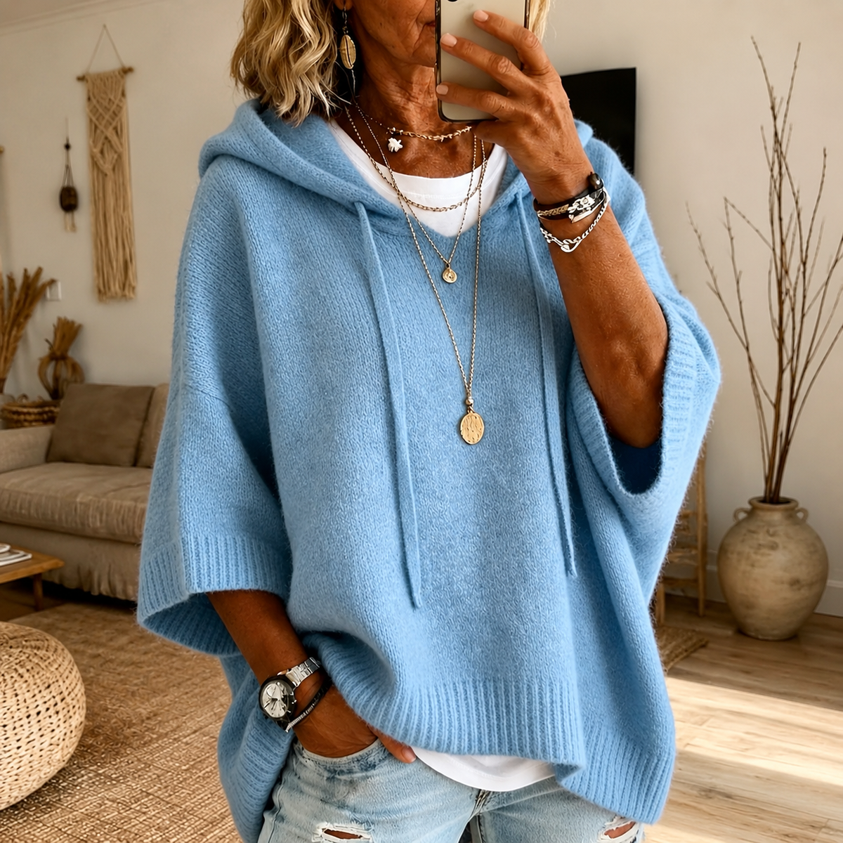 Maripaz | Jersey Poncho Azul Cielo
