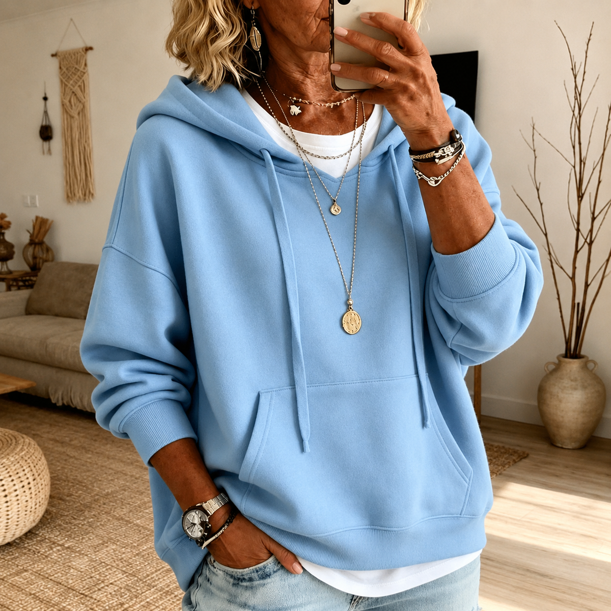Maribel | Sudadera con Capucha Azul Cielo