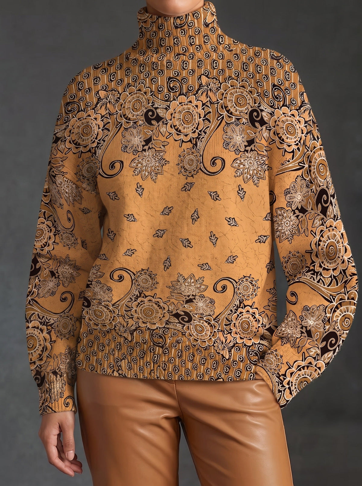 Adelfa™ | Jersey de Cuello Alto Paisley Caramelo