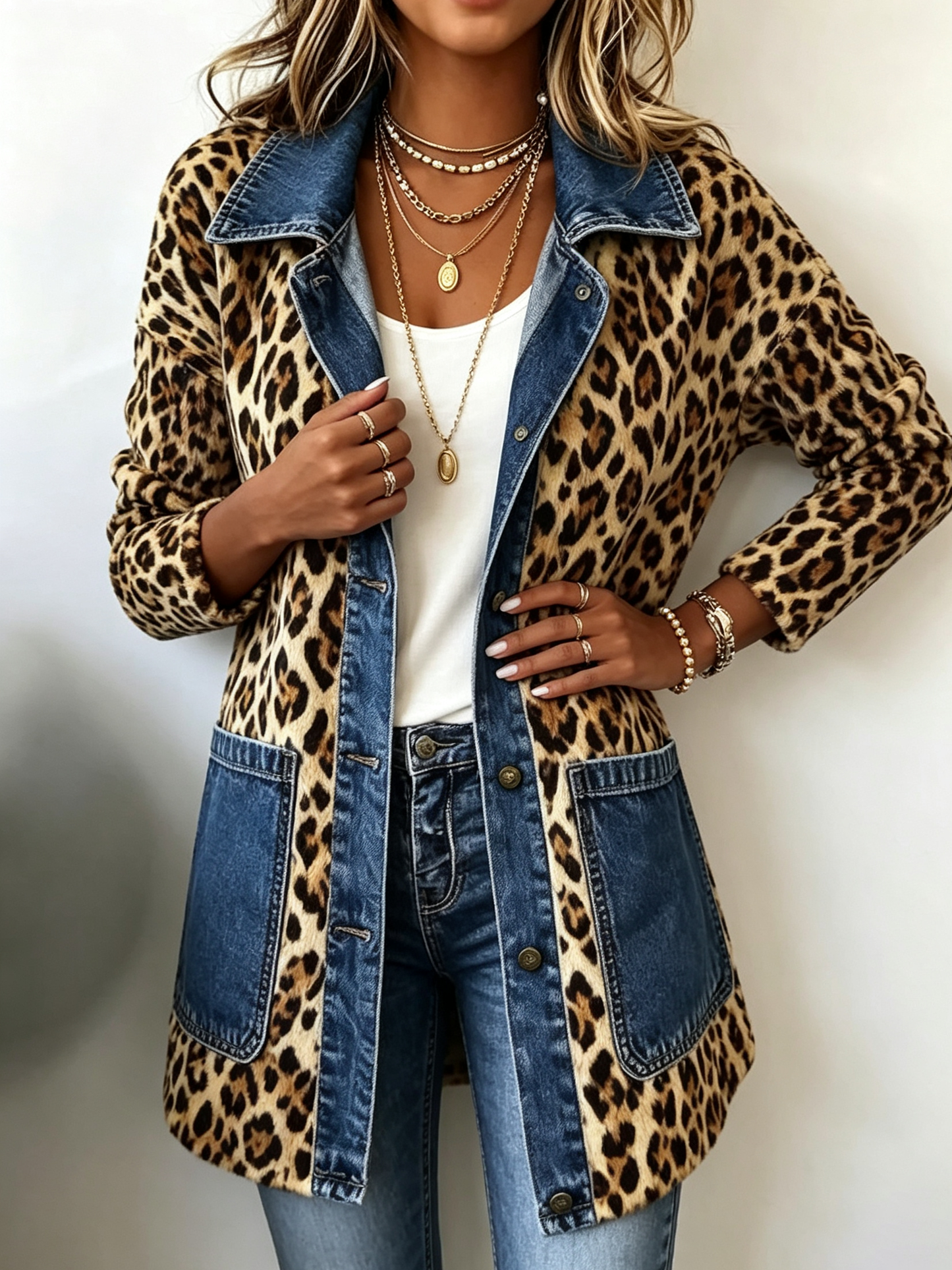 Nieves | Chaqueta Larga de Leopardo con Vaquero