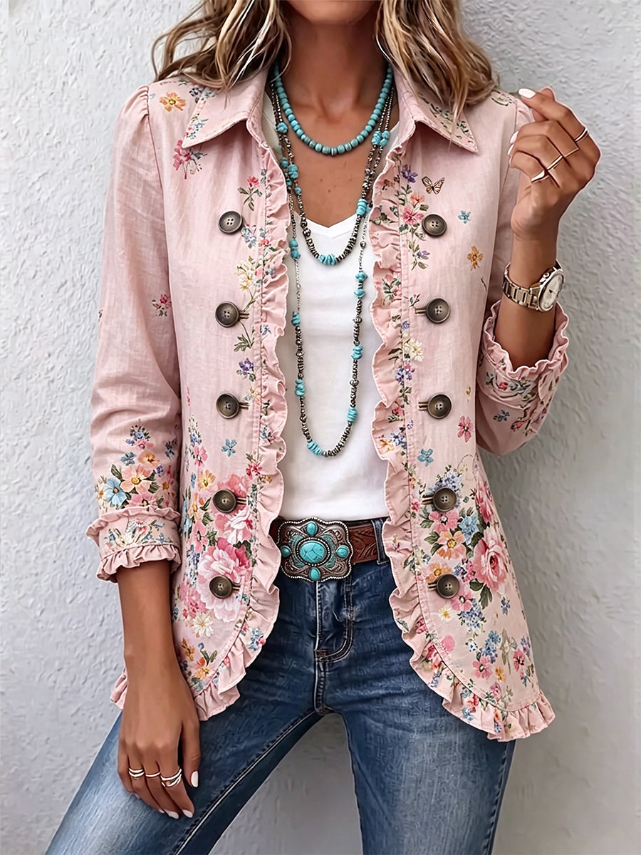 Soledad | Chaqueta Floral con Volantes y Botones
