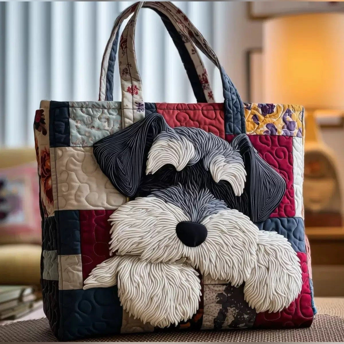 Bolso tote acolchado con schnauzer