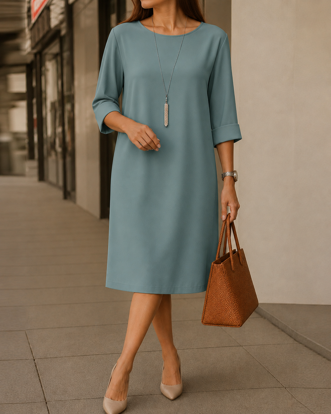 Marta| Vestido Midi Fluido con Efecto Vientre Plano