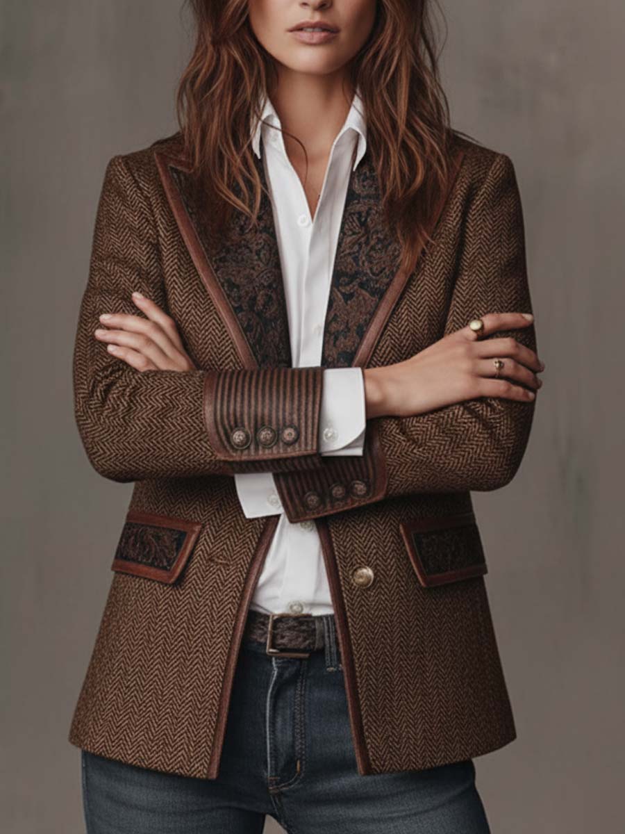 Gisela | Blazer con Paneles de Estampado Espiga