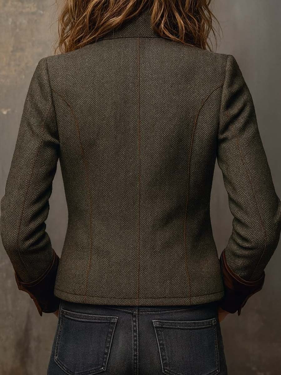 Olivia | Blazer Vintage de Espiga con Ribetes en Contraste