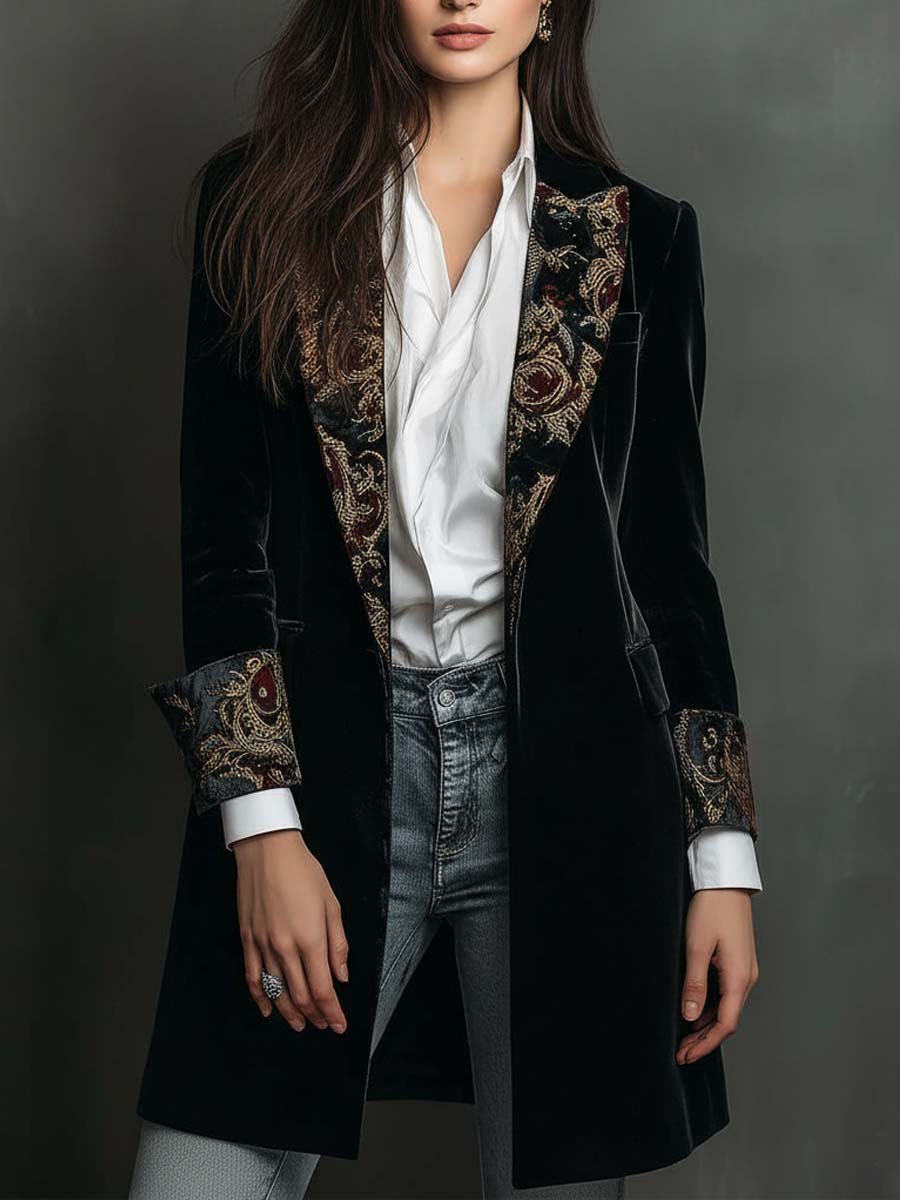 Leonor | Blazer Entallado con Estampado Barroco Negro