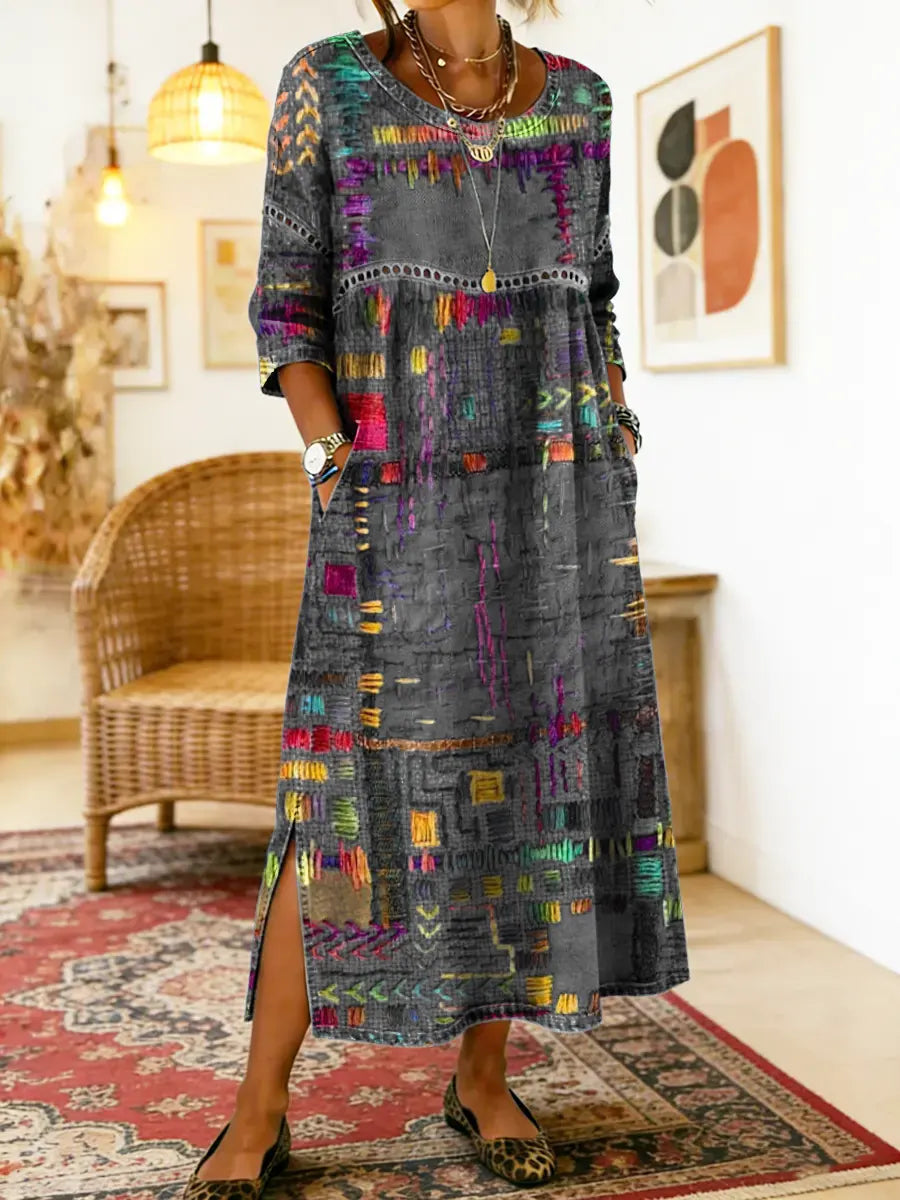 Celeste | Vestido con Patchwork Étnico