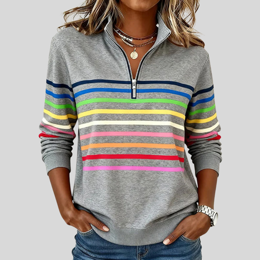 Mariví | Sudadera de Rayas Multicolor con Media Cremallera