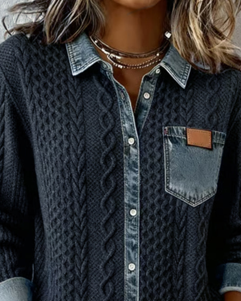 Charo | Chaqueta de Punto Trenzado con Detalles Vaqueros