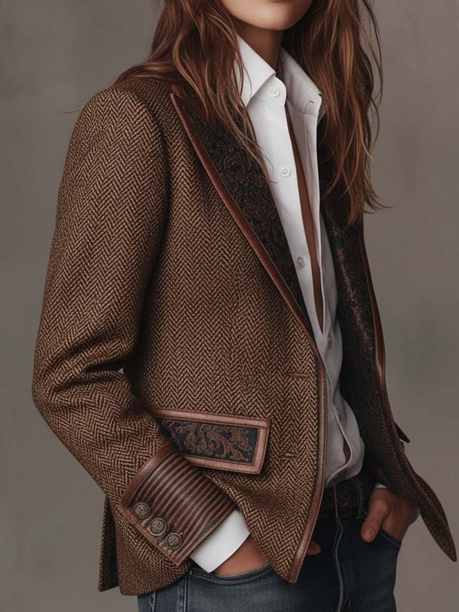 Gisela | Blazer con Paneles de Estampado Espiga