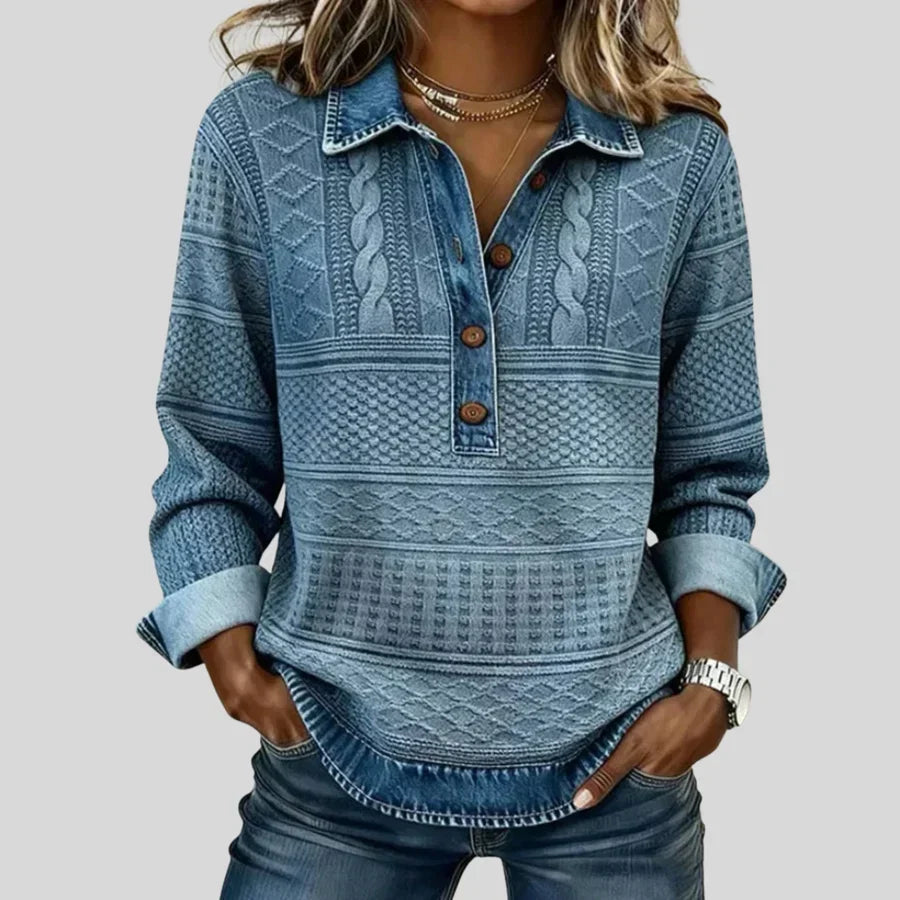 Azucena | Jersey de Punto Trenzado Vintage con Cuello