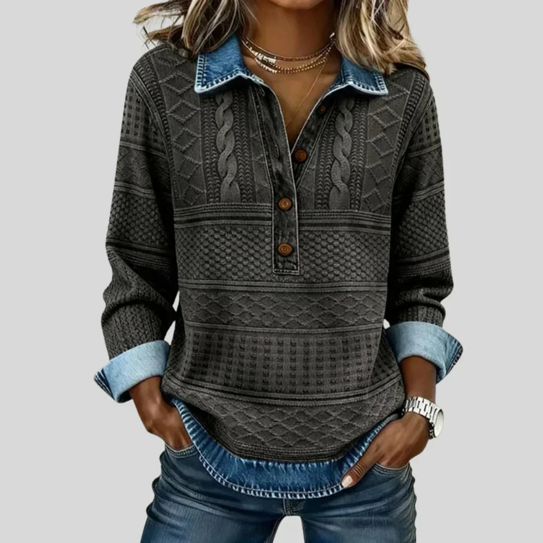 Azucena | Jersey de Punto Trenzado Vintage con Cuello