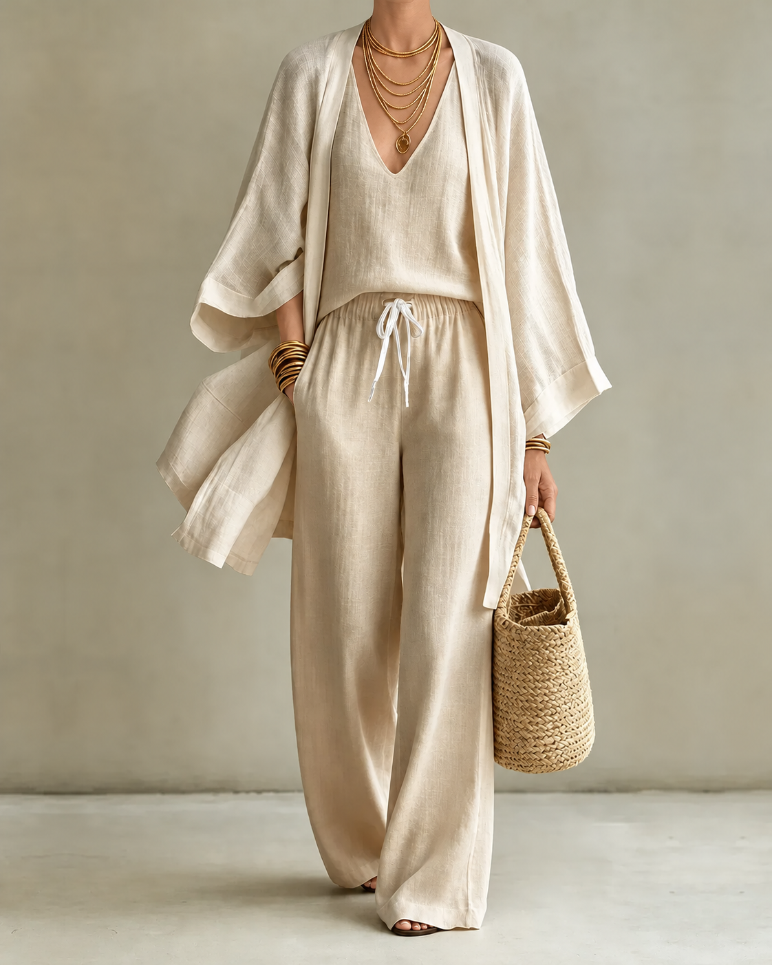 Beatriz™ | Conjunto de Tres Piezas Efecto Lino