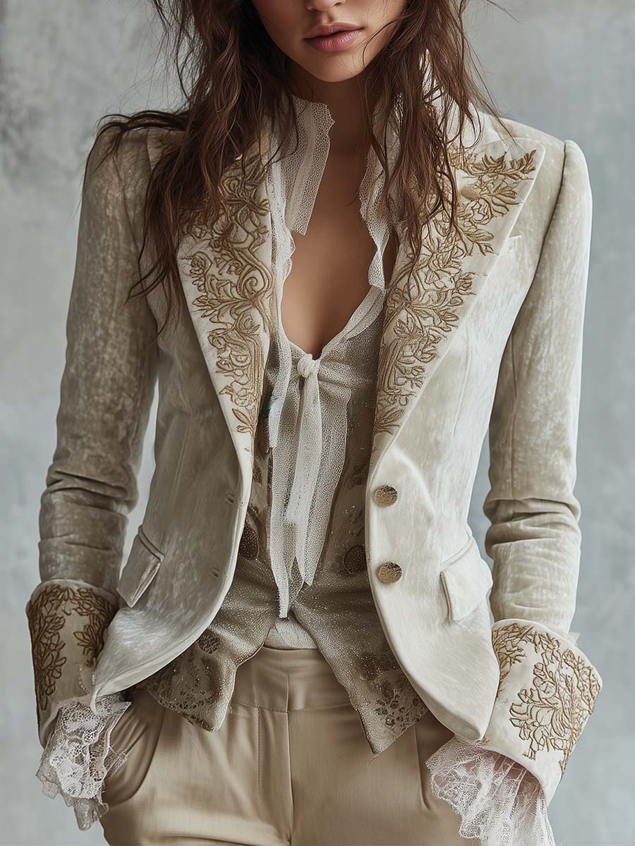 Constanza | Blazer Sastre Bordado Marfil
