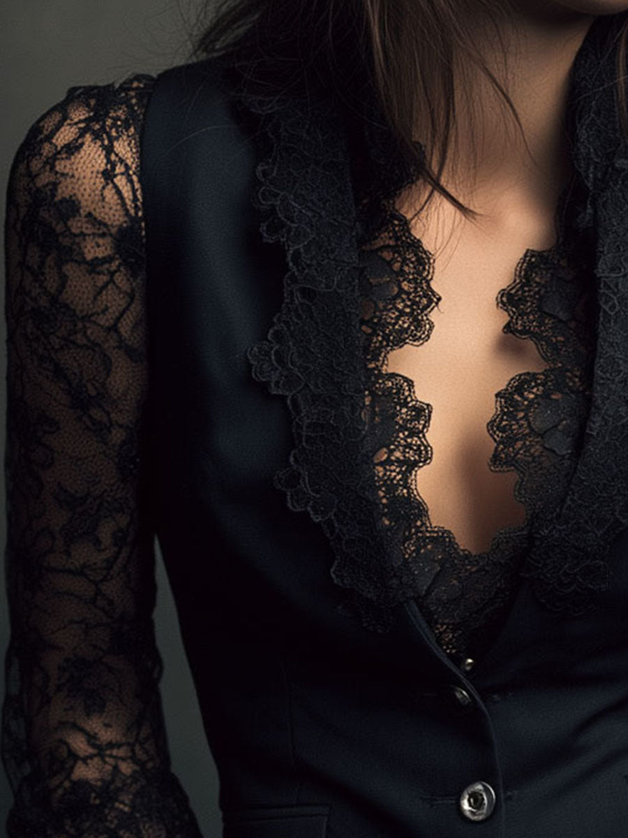 Consuelo | Blazer Negro con Mangas Semitransparentes