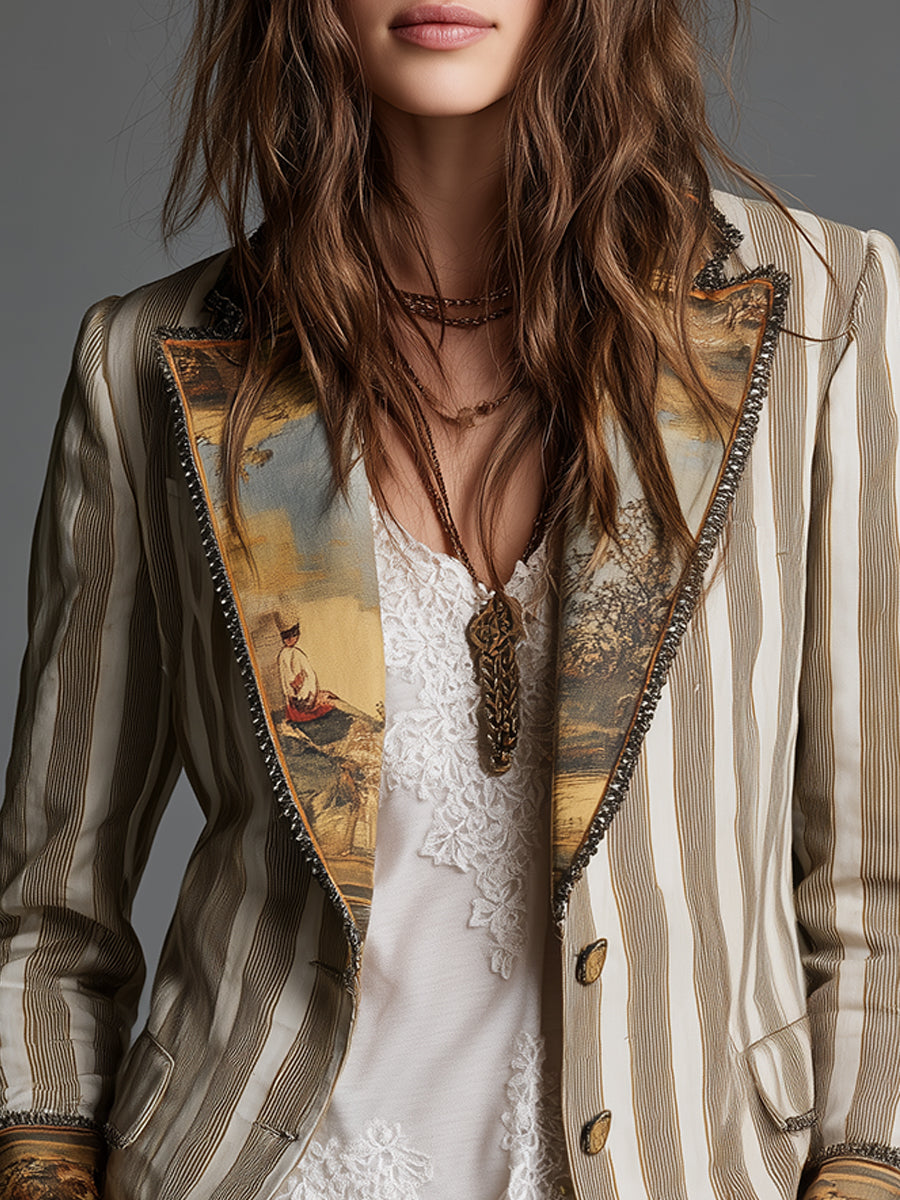 Susana | Blazer Boho de Rayas con Cuello Estampado