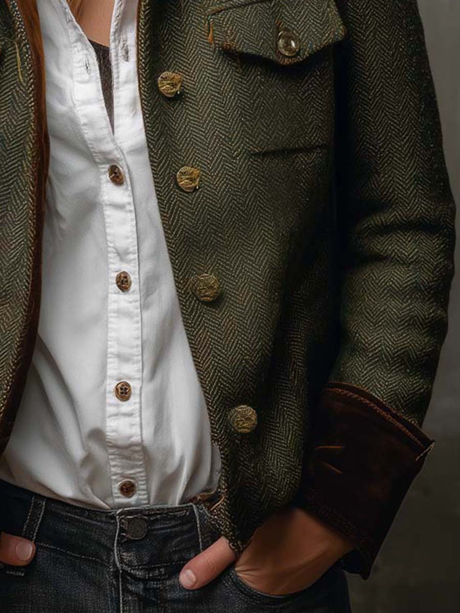 Olivia | Blazer Vintage de Espiga con Ribetes en Contraste