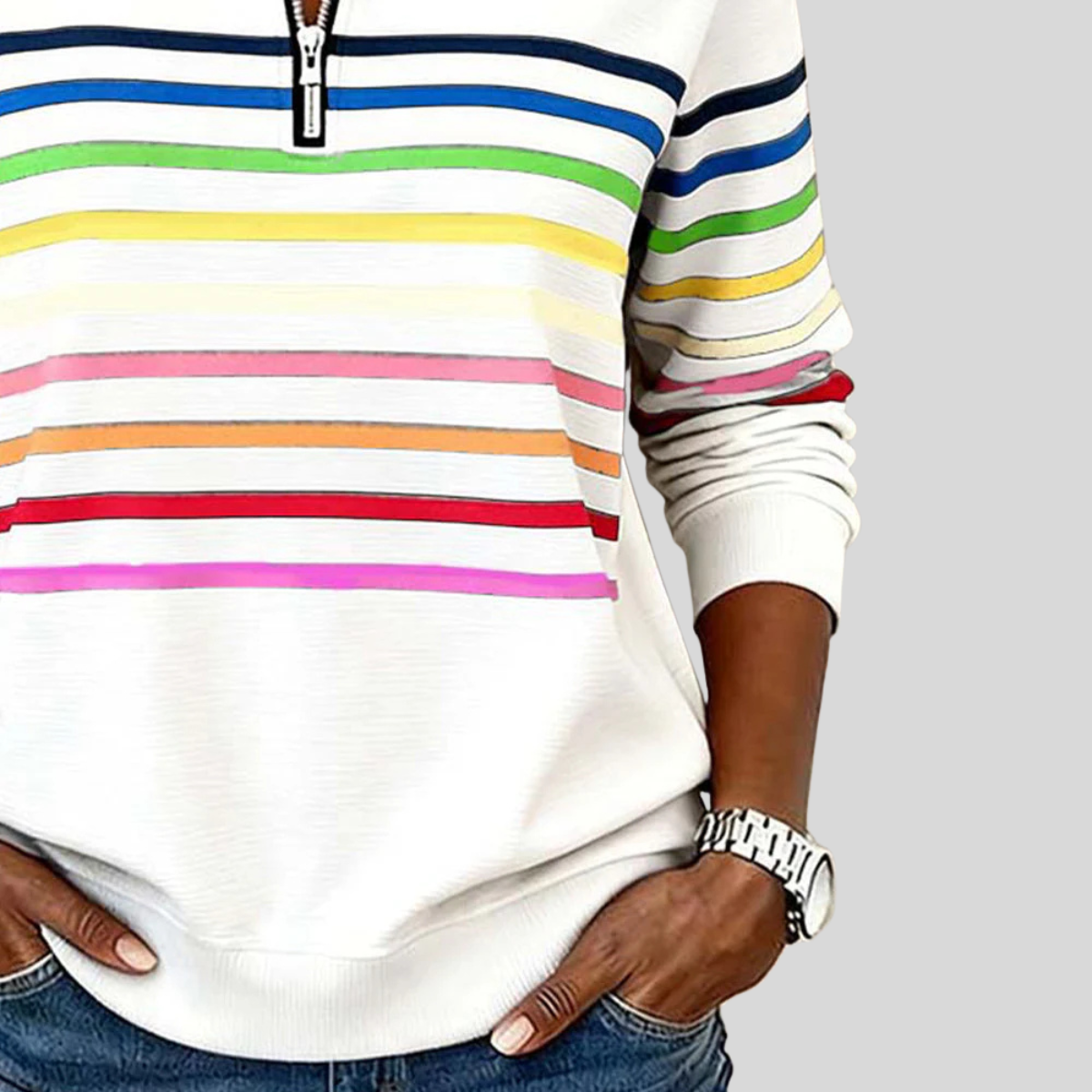 Mariví | Sudadera de Rayas Multicolor con Media Cremallera