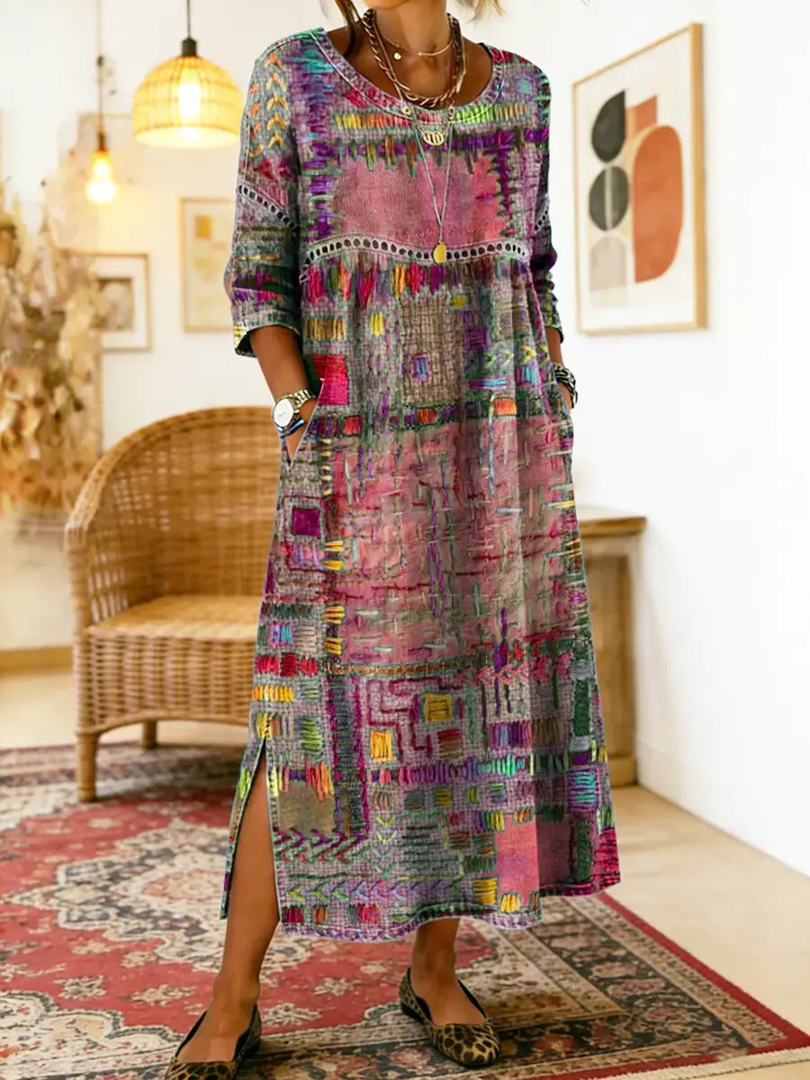 Celeste | Vestido con Patchwork Étnico