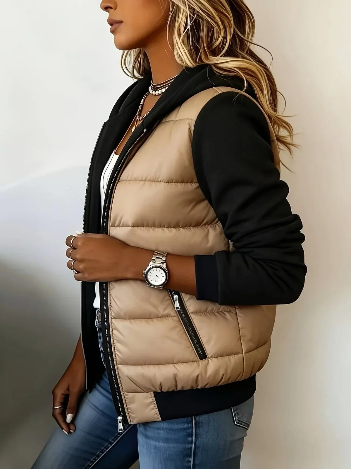 Nati | Chaqueta Acolchada con Capucha y Bloques de Color