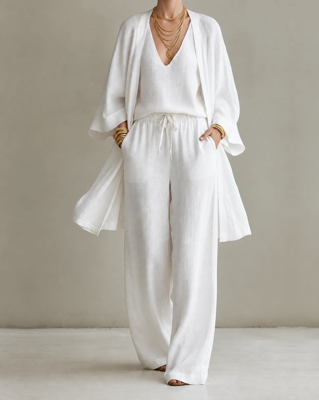 Beatriz™ | Conjunto de Tres Piezas Efecto Lino
