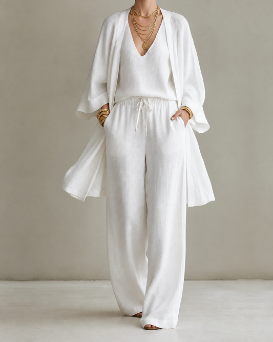 Beatriz™ | Conjunto de Tres Piezas Efecto Lino
