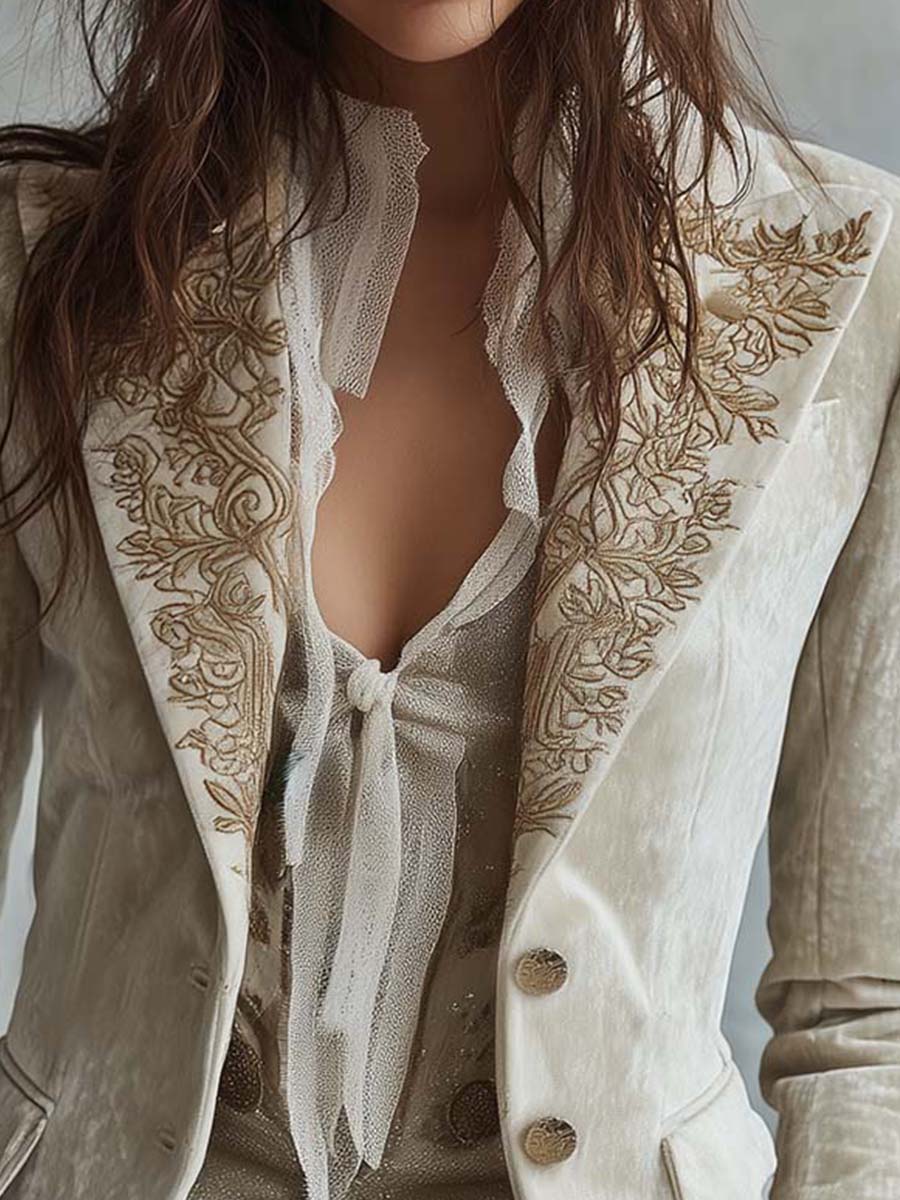 Constanza | Blazer Sastre Bordado Marfil