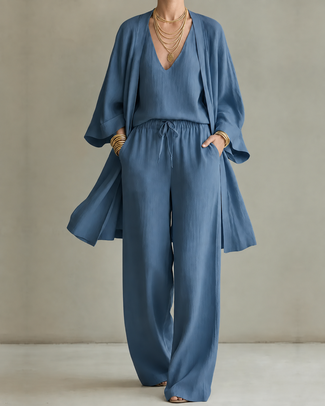 Beatriz™ | Conjunto de Tres Piezas Efecto Lino