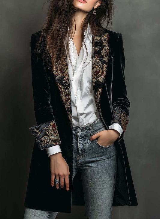 Leonor | Blazer Entallado con Estampado Barroco Negro