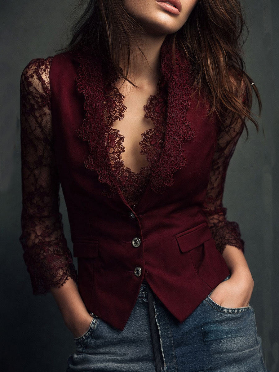 Consuelo | Blazer Negro con Mangas Semitransparentes