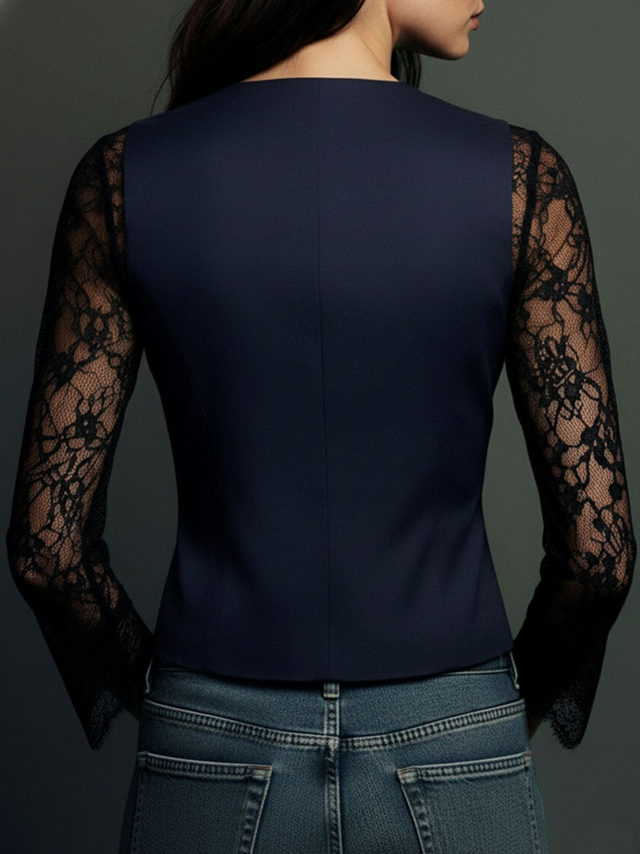 Consuelo | Blazer Negro con Mangas Semitransparentes
