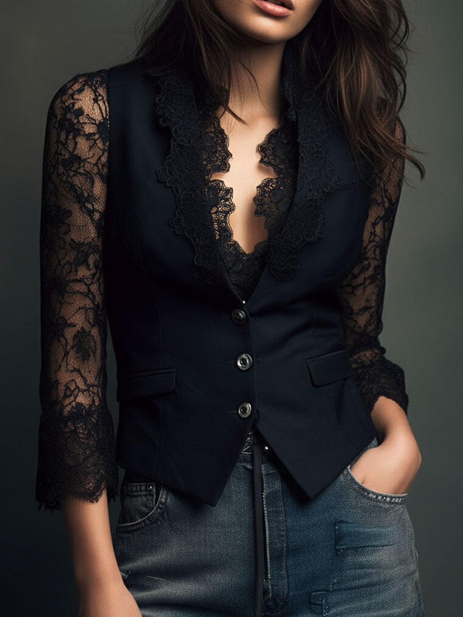 Consuelo | Blazer Negro con Mangas Semitransparentes