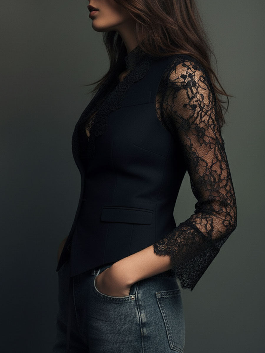 Consuelo | Blazer Negro con Mangas Semitransparentes