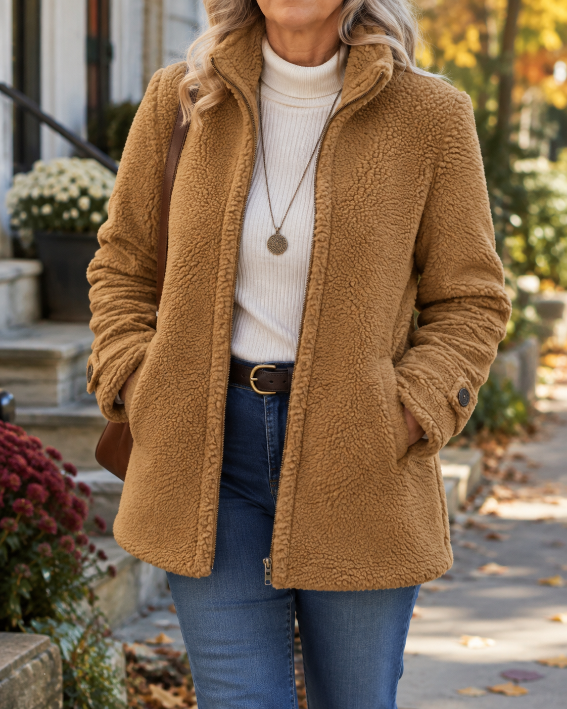 Begoña | Chaqueta Texturizada de Cuello Alto con Cremallera
