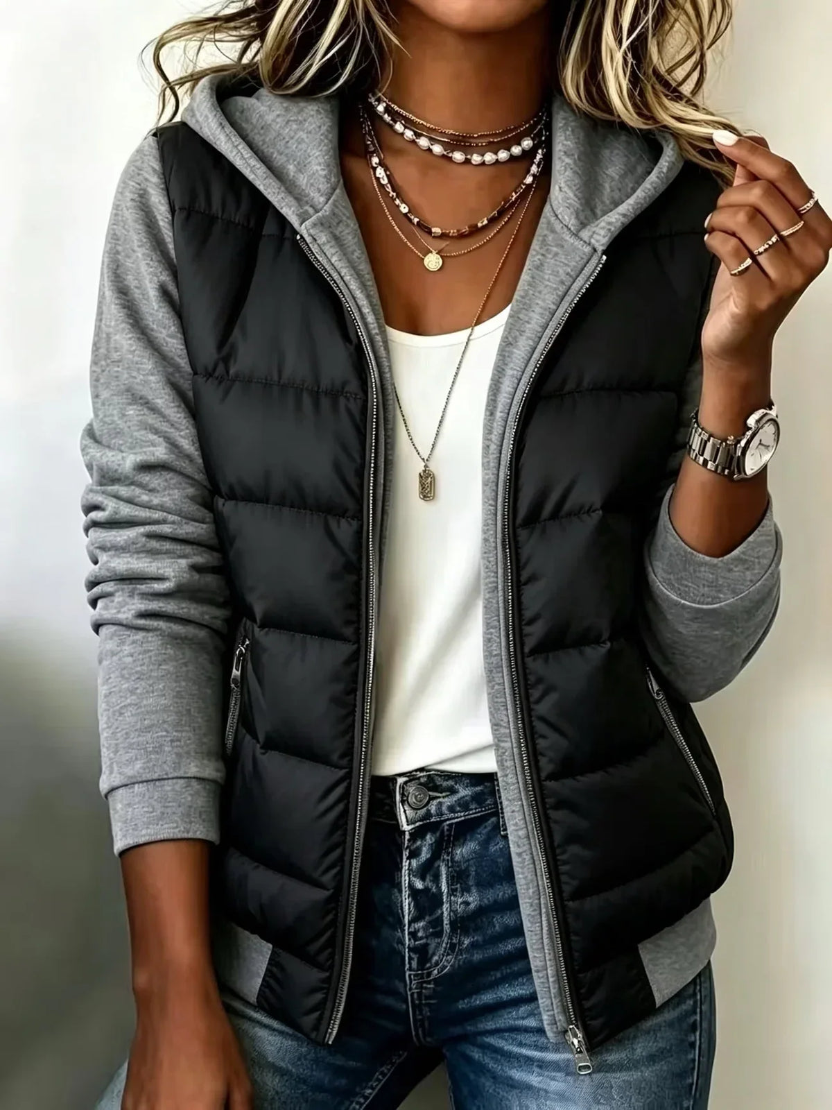 Nati | Chaqueta Acolchada con Capucha y Bloques de Color