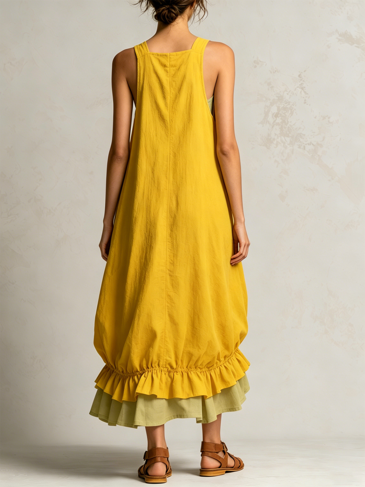Manuela | Vestido Midi Burbuja con Bolsillos y Volante Escalonado