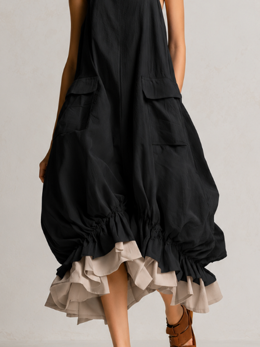 Manuela | Vestido Midi Burbuja con Bolsillos y Volante Escalonado