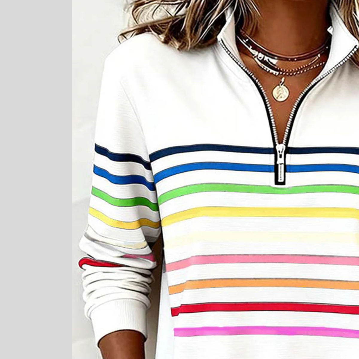Mariví | Sudadera de Rayas Multicolor con Media Cremallera