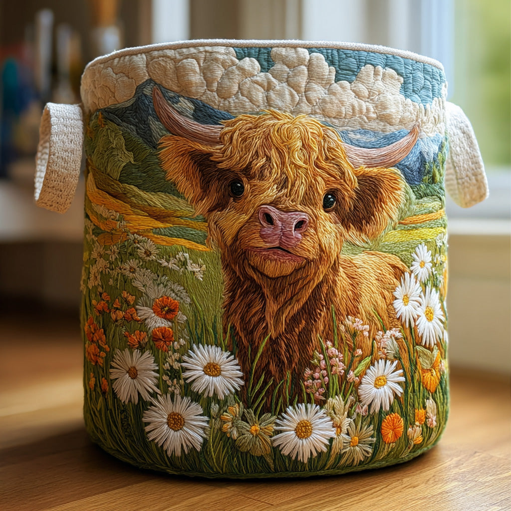 Carmen™ | Cesto de Ropa Acolchado Vacas Highland y Flores