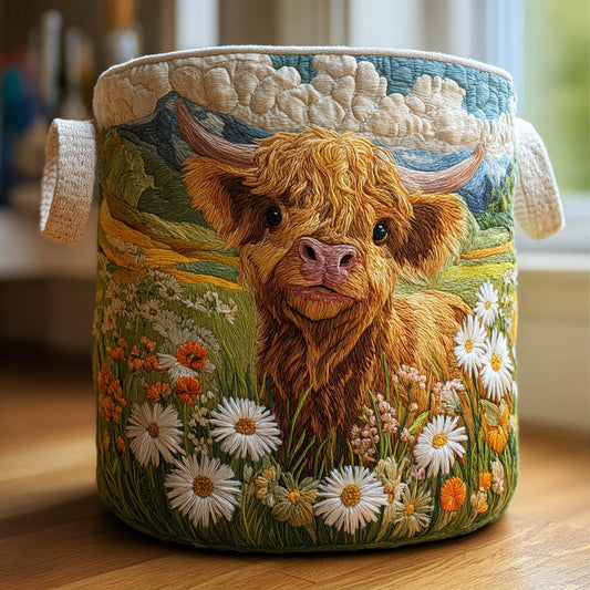 Carmen™ | Cesto de Ropa Acolchado Vacas Highland y Flores