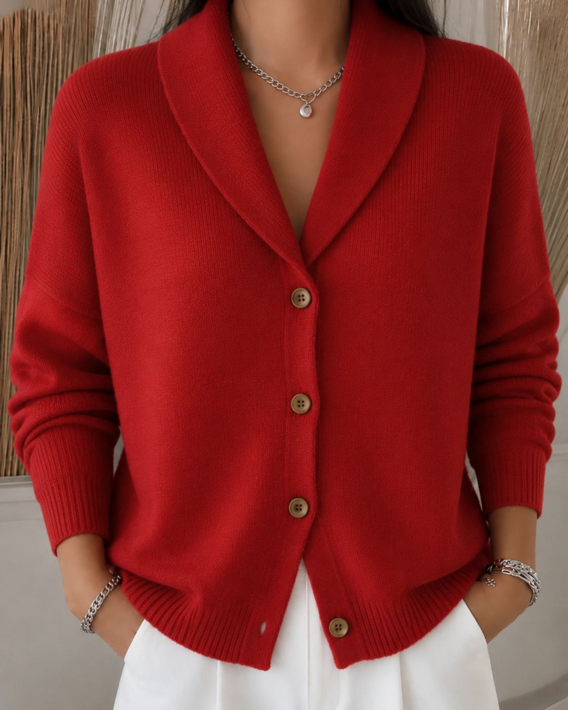 Rafaela | Chaqueta de Punto con Cuello Camisero y Botones