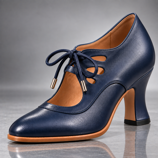 Marina| Tacones Vintage con Cordones y Tacón Curvo