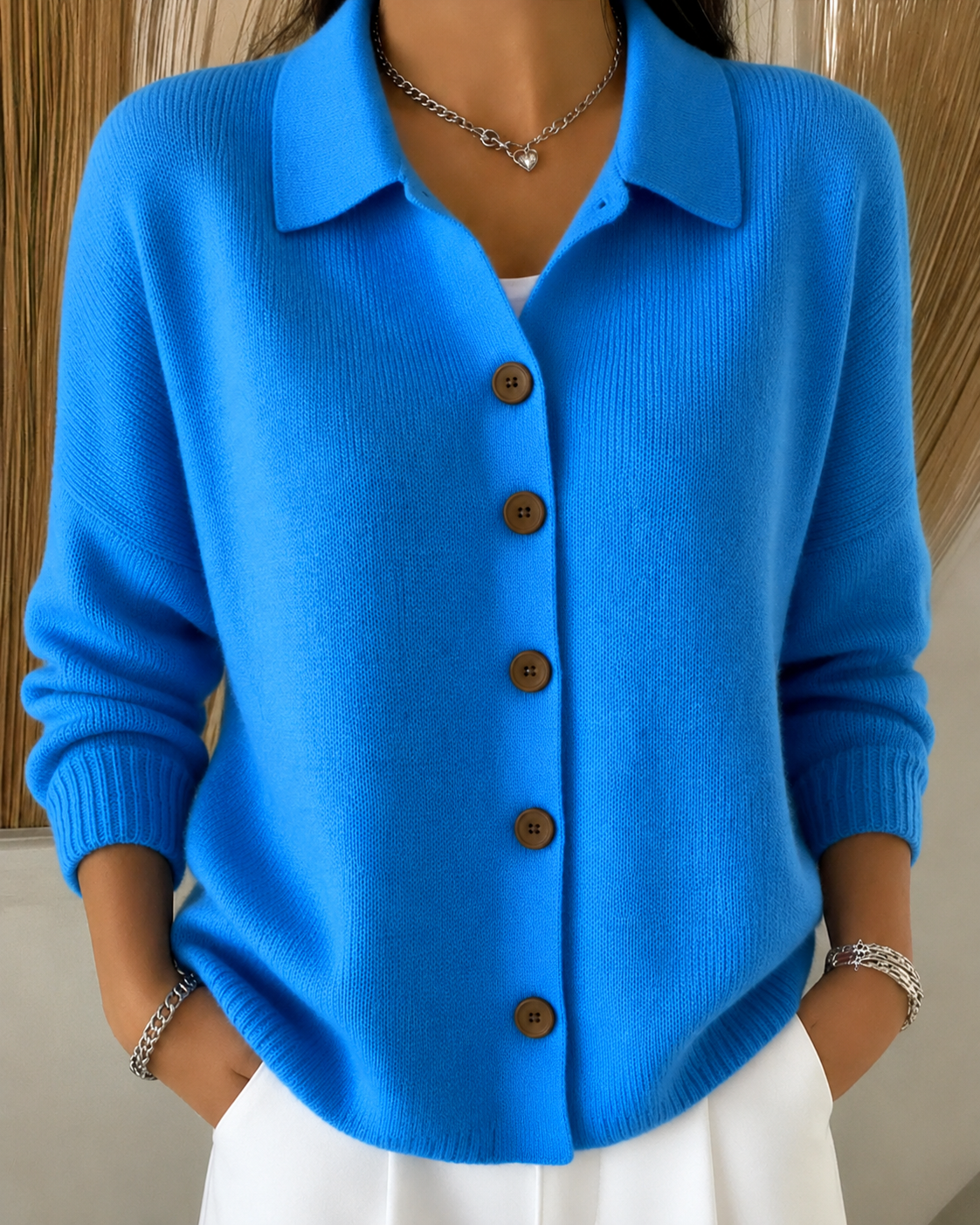 Rafaela | Chaqueta de Punto con Cuello Camisero y Botones