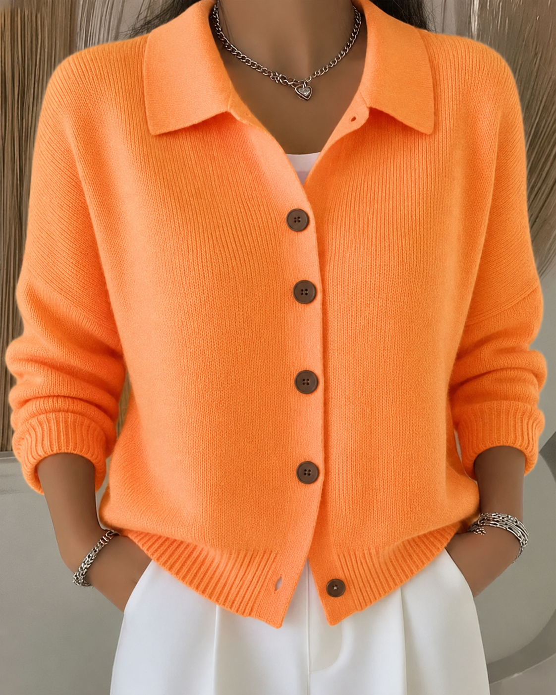 Rafaela | Chaqueta de Punto con Cuello Camisero y Botones