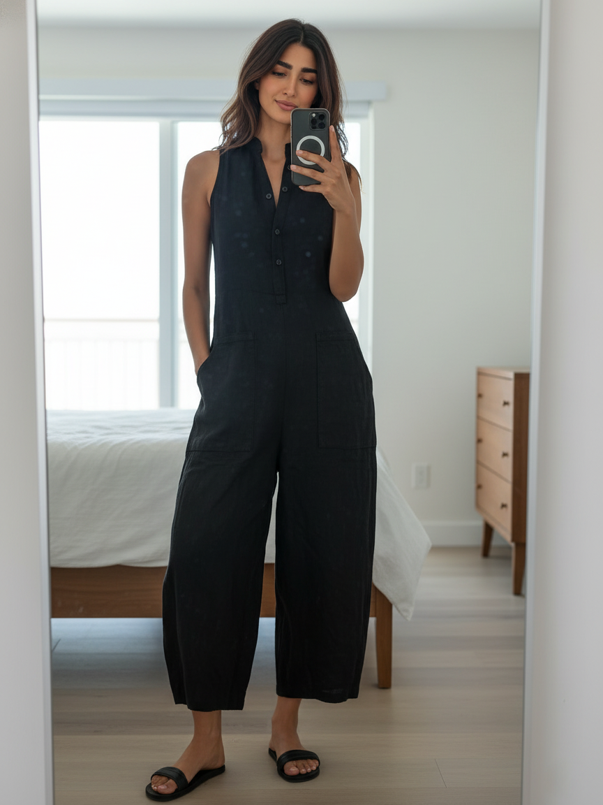 Araceli | Mono Elegante de Lino sin Mangas