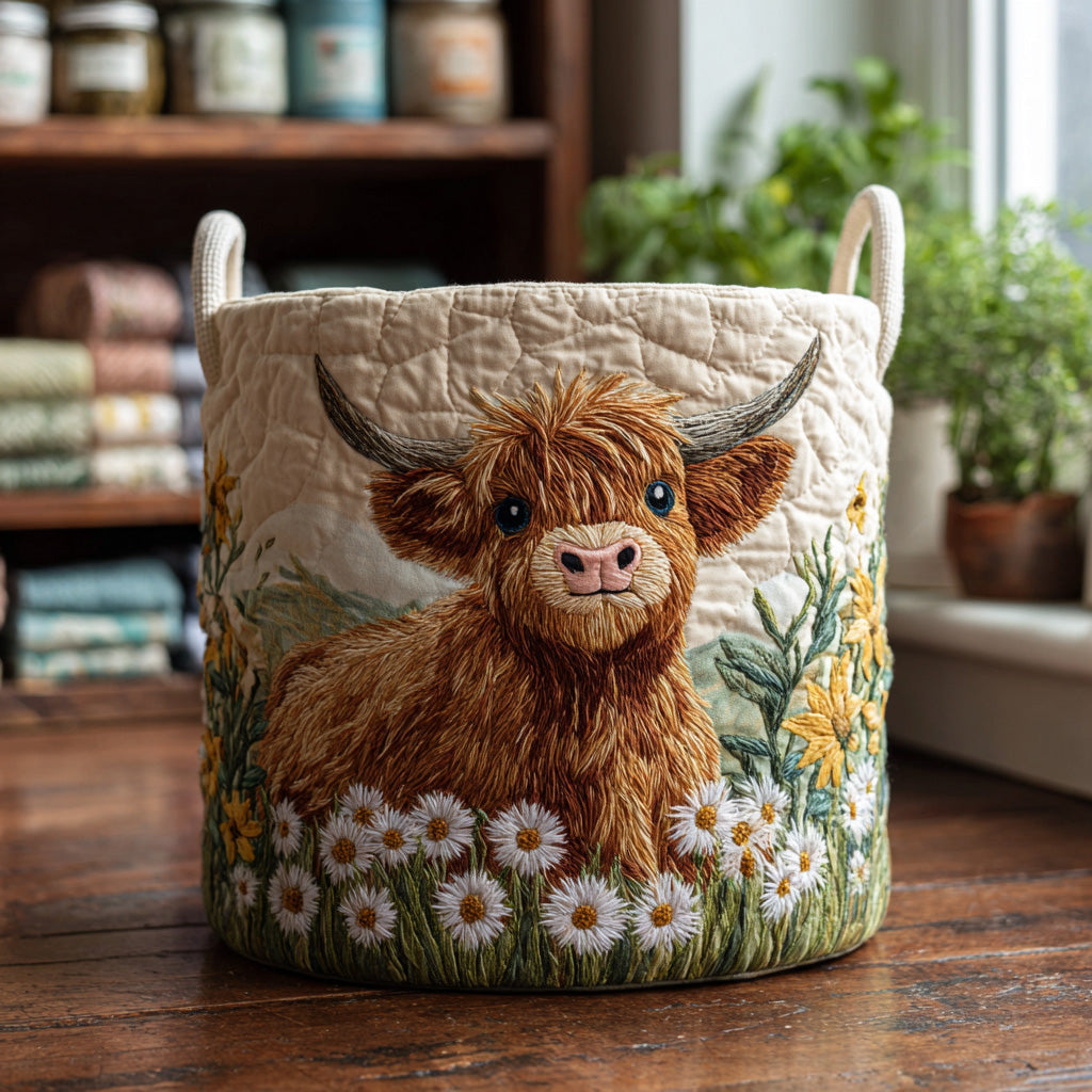 Rosa™ | Cesto de Ropa Acolchado Vacas Highland